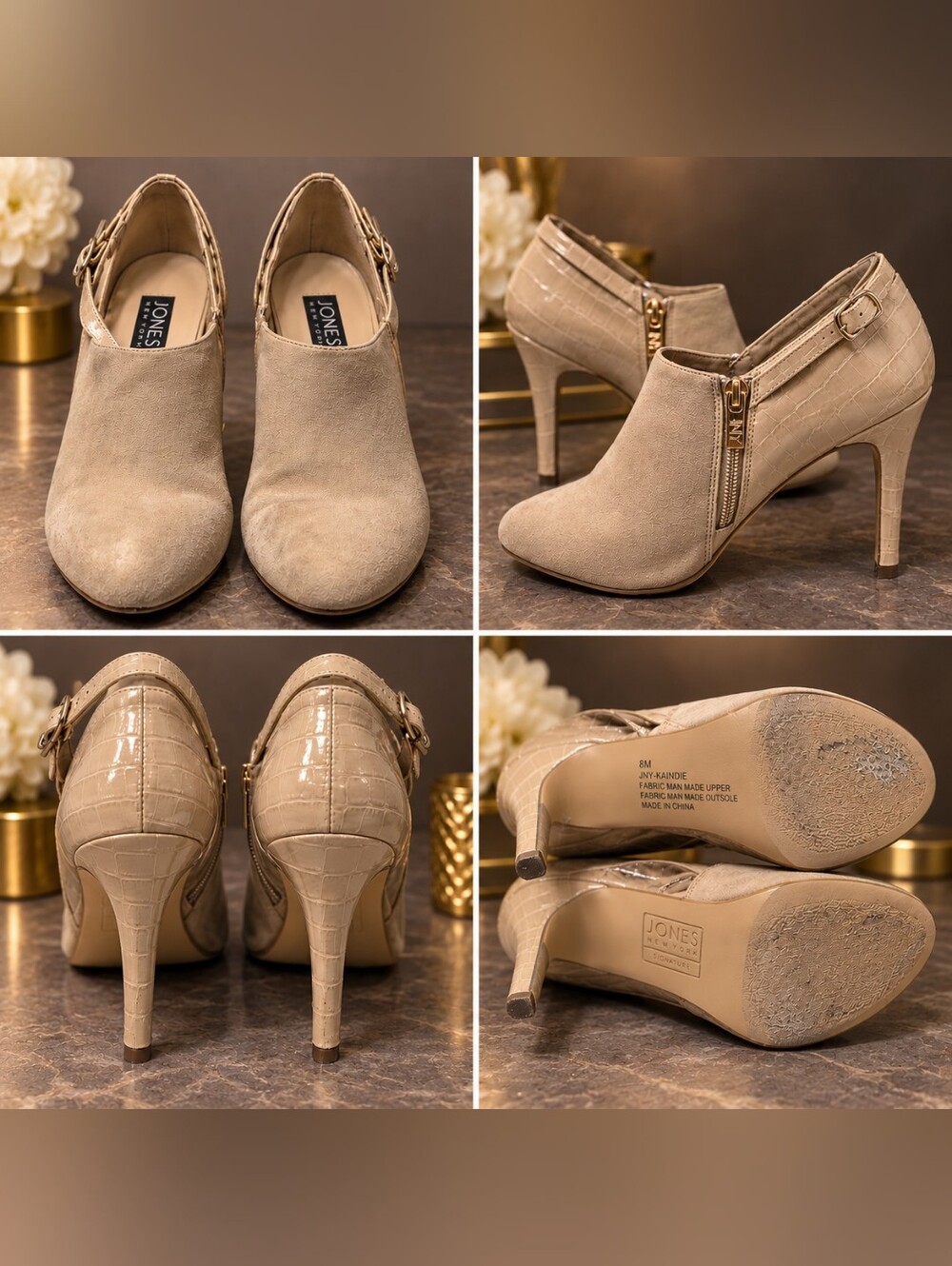Jones New York Signature Kaindie Taupe Croc Stiletto Booties – Size 8M